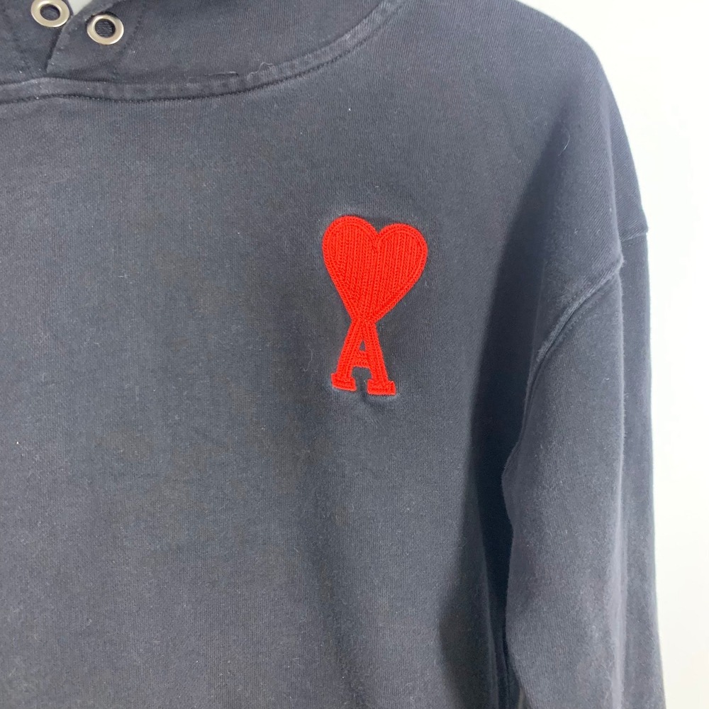 Ami Paris Black Ami de Coeur Heart Logo Hoodie Sweatshirt‎ Mens Size L - Picture 4 of 10